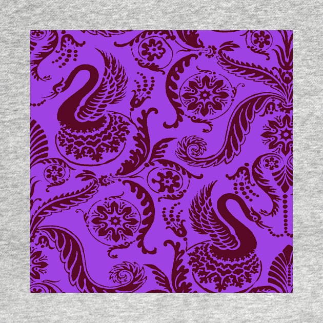 Raspberry on Bright Purple Classy Medieval Damask Swans by JamieWetzel